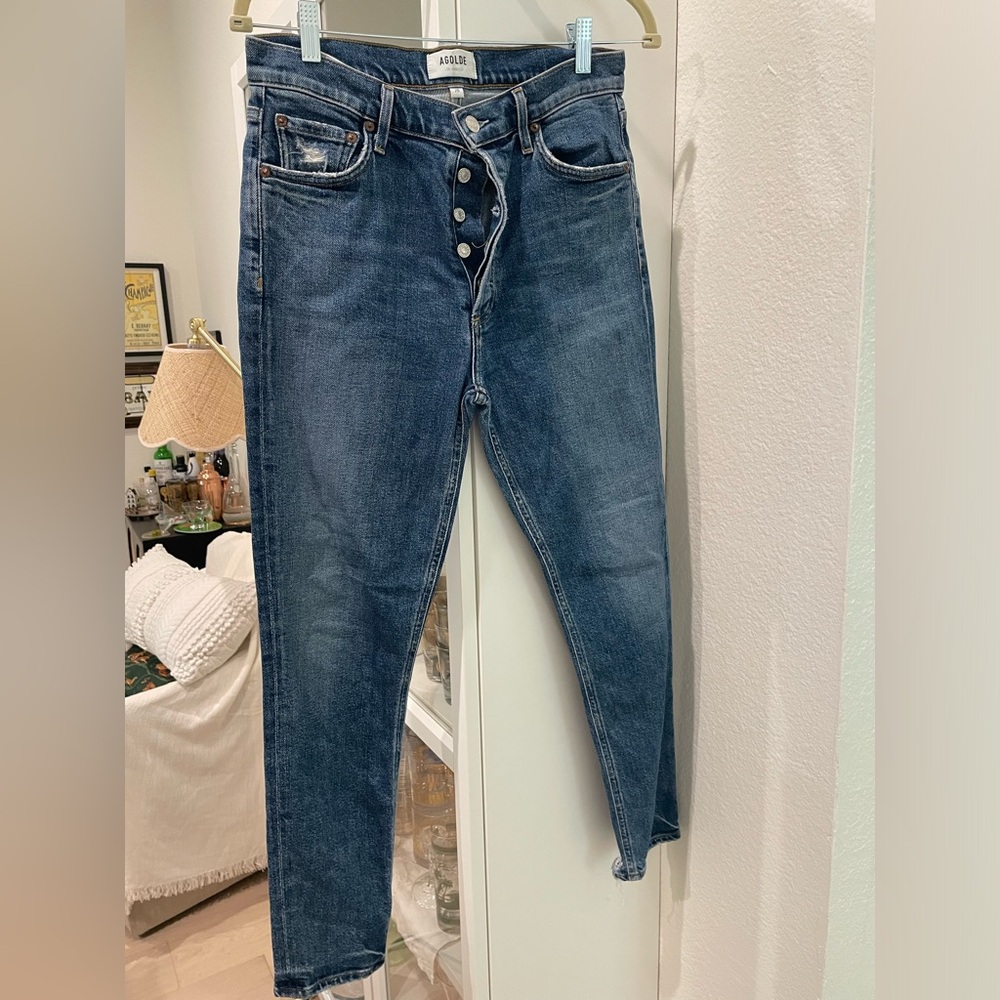 Agolde Nico Jeans Button Up Blue Denim Size 28